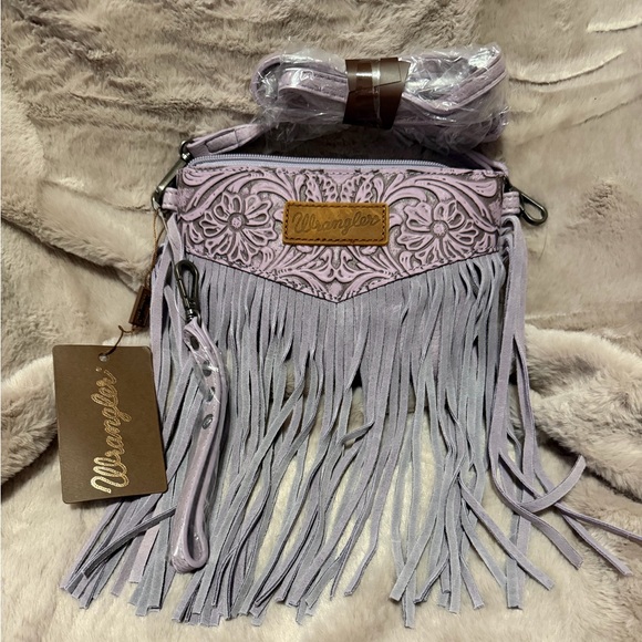 Wrangler Handbags - Wrangler Lavender Fringe Crossbody Bag/Wristlet